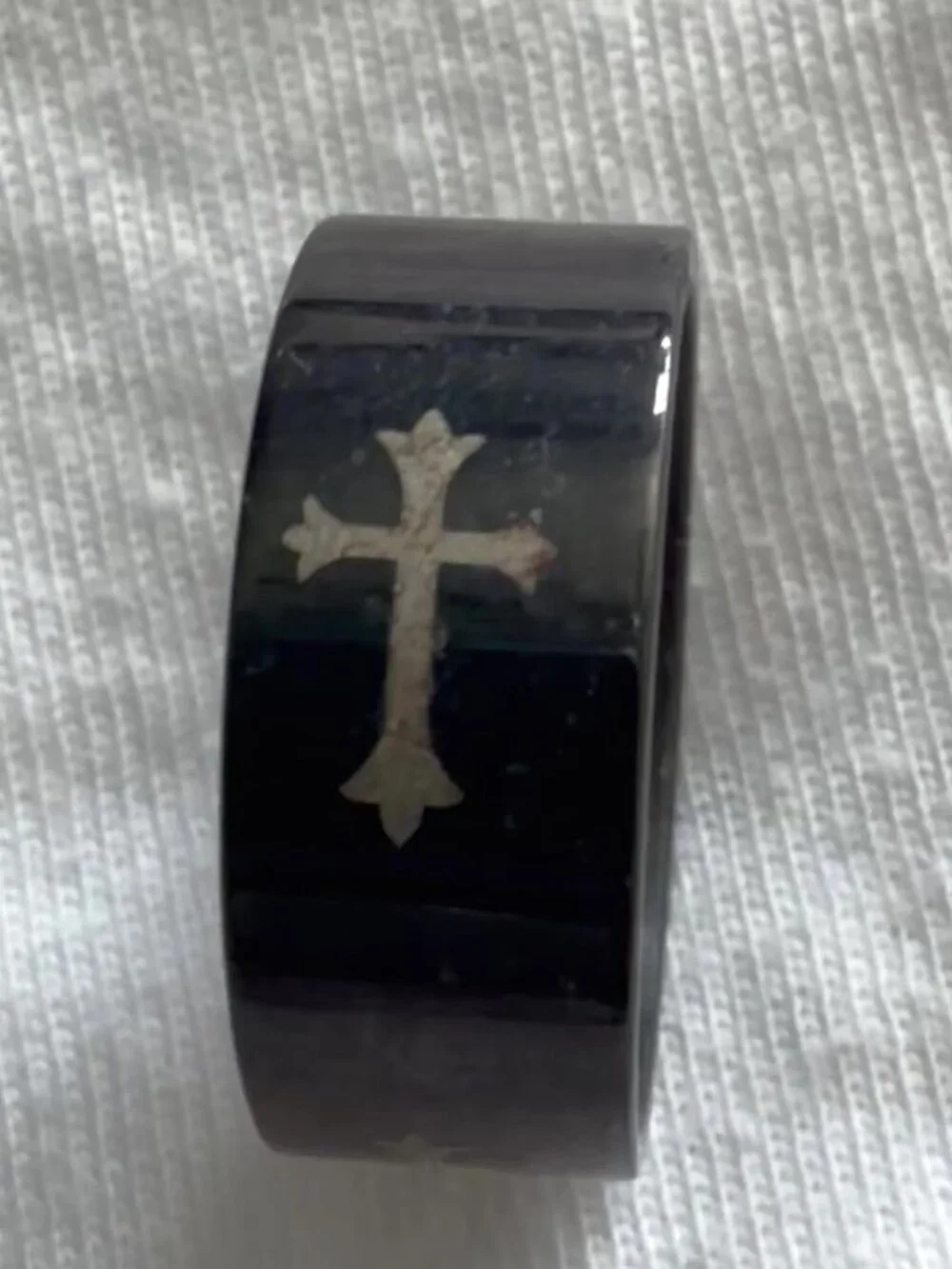 Black Wide Band Ring with Gold Tone Cross Accent